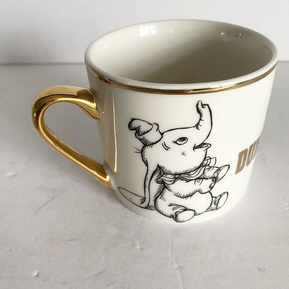 Disney Dumbo Mug Metallic Gold and White Ceramic by Widdop and Co Collectable‎ - Picture 5 of 9